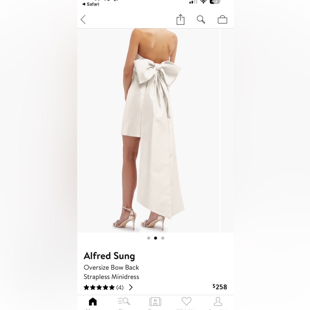 ALFRED SUNG Cream Strapless Bow Back Minidress